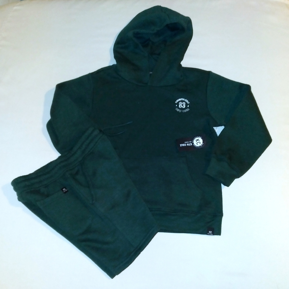 Kenneth Cole NY Pine Green Boys Youth 2pc Hooded Jogger Short Set - 6y